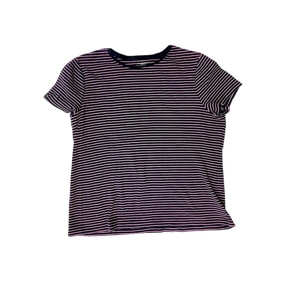 TALBOTS, SIZE XL, BLACK AND PINK STRIPED SHORT SLEEVE TOP - Picture 1 of 3